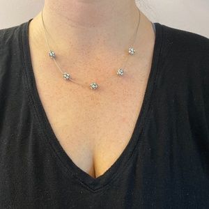 Women's Silver Necklace with Clear Stones